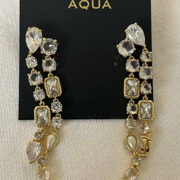 Aqua Gold and Silver Crystal Earrings - Picture 4 of 5